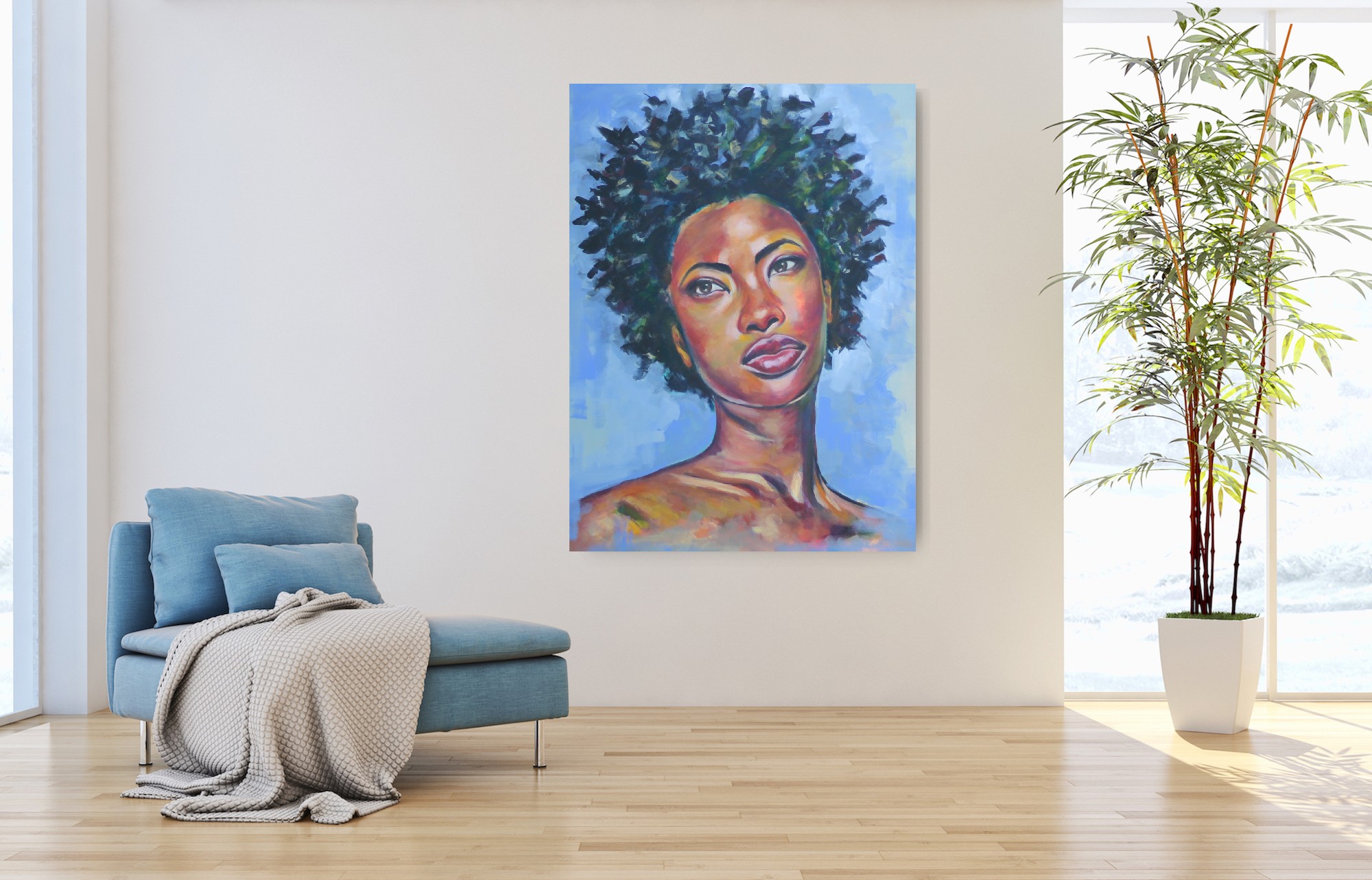 Crowned in Blue Light – Original African Portrait - Image 2