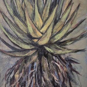 Original aloe painting of a tall South African Aloe ferox by artist Juanita Hackart