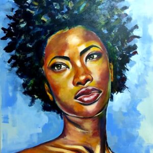 Crowned in Blue Light - Original African Portrait by South African artist Juanita Hackart