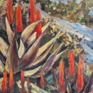 Original acrylic painting of South African aloe landscape by Juanita Hackart