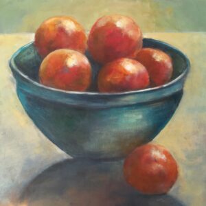 Harvest Bowl - Original Fruit Still Life Painting by South African artist Juanita Hackart