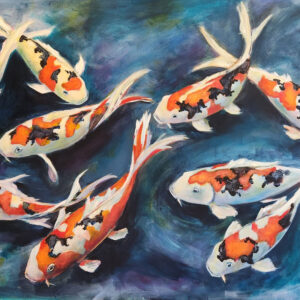 Liquid Rhythm – Large original acrylic koi fish painting by Juanita Hackart.