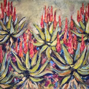 AloeTapestry – Large original heavy impasto acrylic aloe field painting by Juanita Hackart.